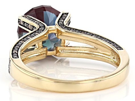 Blue Lab Created Alexandrite 10K Yellow Gold Ring 3.33ctw