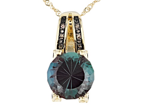 Blue Lab Created Alexandrite 10K Yellow Gold Pendant With Chain 3.23ctw ...