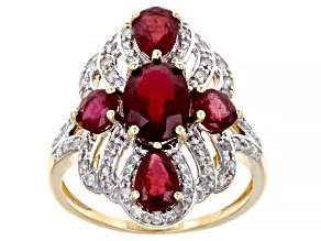 Red Mahaleo® Ruby 10K Yellow Gold Ring 3.21ctw