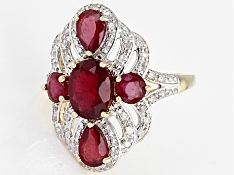 3.21ctw Round July Birthstone Ruby In 10K Yellow Gold 5 Stone Ring