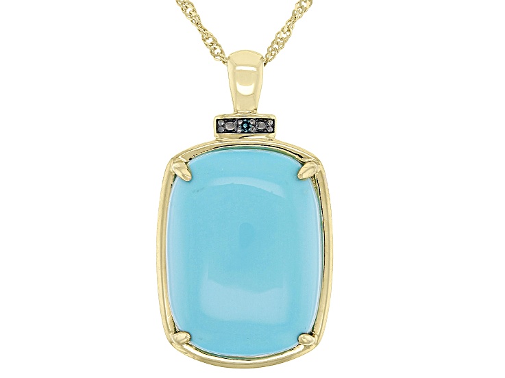 Blue Turquoise 14k Yellow Gold Pendant With Chain 0.01ct