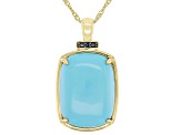 Blue Turquoise 14k Yellow Gold Pendant With Chain 0.01ct
