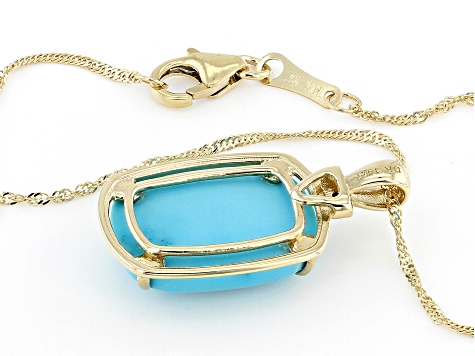 Blue Turquoise 14k Yellow Gold Pendant With Chain 0.01ct