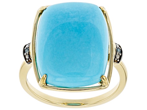 Blue Sleeping Beauty Turquoise 14K Yellow Gold Ring 0.01ctw