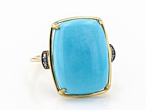 Blue Sleeping Beauty Turquoise 14K Yellow Gold Ring 0.01ctw