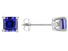 Blue Tanzanite Rhodium Over 10K White Gold Solitaire Stud Earrings 1.20ctw