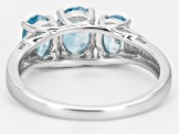Blue Cambodian Zircon Rhodium Over Sterling Silver 3-Stone Ring 2.21ctw.