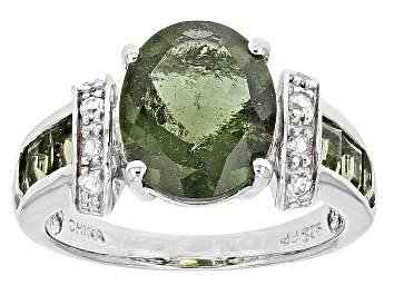 Picture of Green Moldavite Rhodium Over Sterling Silver Ring 2.93ctw