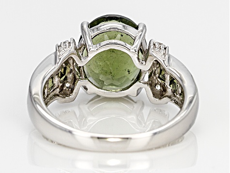 Green Moldavite Rhodium Over Sterling Silver Ring 2.93ctw