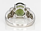 Green Moldavite Rhodium Over Sterling Silver Ring 2.93ctw