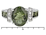 Green Moldavite Rhodium Over Sterling Silver Ring 2.93ctw