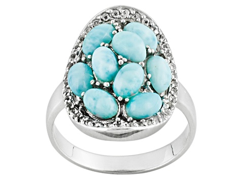 Blue Larimar And White Topaz Sterling Silver Ring .20ctw