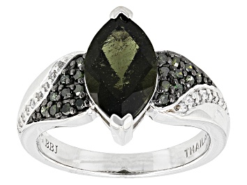 Picture of Green Moldavite Rhodium Over Sterling Silver Ring 1.65ctw