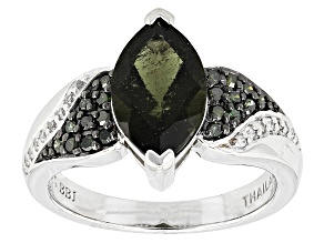 Green Moldavite Rhodium Over Sterling Silver Ring 1.65ctw