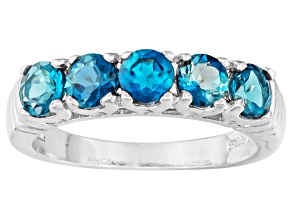 London Blue Topaz Rhodium Over Sterling Silver 5-Stone Ring 1.50ctw