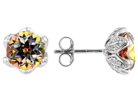 Multi Color Quartz rhodium over silver stud earrings 3.42ctw