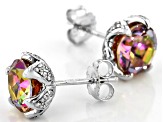 Multi Color Quartz rhodium over silver stud earrings 3.42ctw