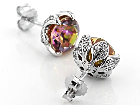 Multi Color Quartz rhodium over silver stud earrings 3.42ctw