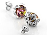 Multi Color Quartz rhodium over silver stud earrings 3.42ctw