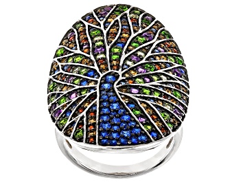 Picture of Multi-Gemstone Rhodium Over Sterling Silver Peacock Ring 2.45ctw