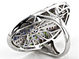 Multi-Gemstone Rhodium Over Sterling Silver Peacock Ring 2.45ctw