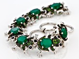 Green Onyx Rhodium Over Sterling Silver Frog Bracelet 2.45ctw