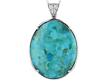 Picture of Abalone Shell, Turquoise & White Topaz Rhodium Over Silver Reversible Enhancer with Chain .38ctw