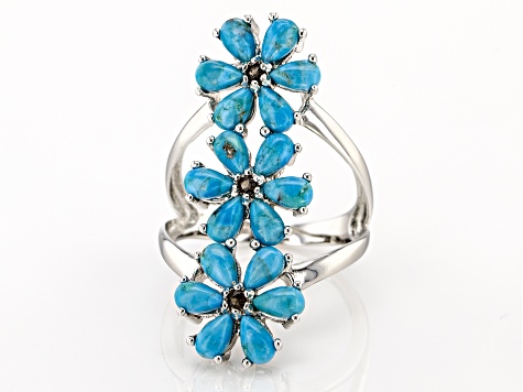 Blue Turquoise Rhodium Over Silver Ring .11ctw
