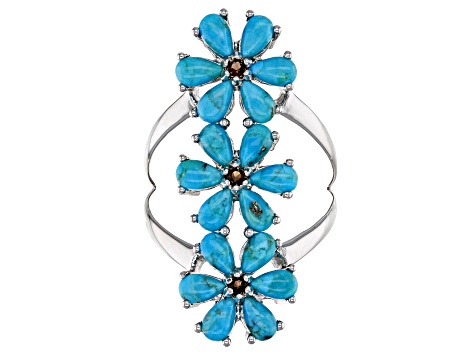 Blue Turquoise Rhodium Over Silver Ring .11ctw