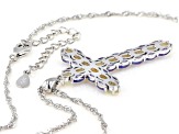 Blue tanzanite rhodium over sterling silver cross pendant with chain 2.55ctw