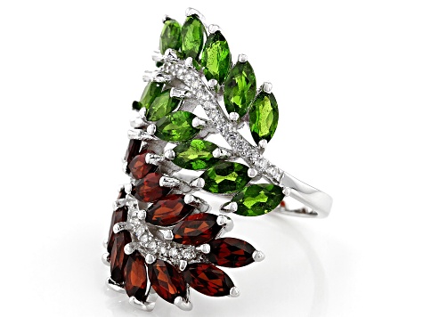 Red Garnet & Green Chrome Diopside Rhodium Over Sterling