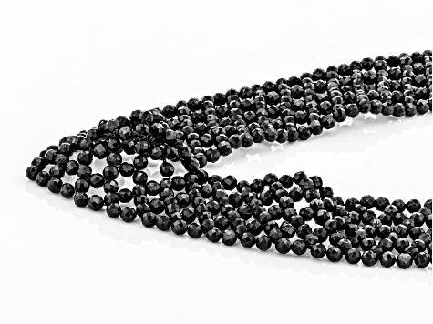 Black Spinel Rhodium Over Silver Bead Necklace 160.00ctw