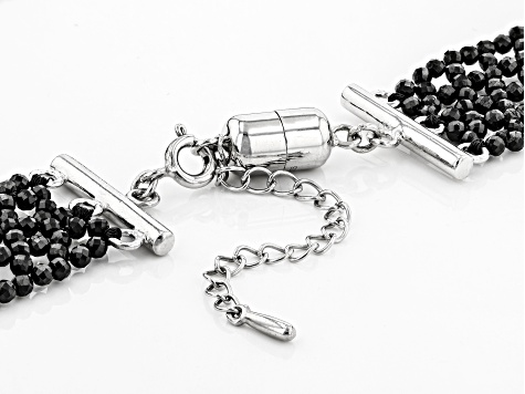 Black Spinel Rhodium Over Silver Bead Necklace 160.00ctw