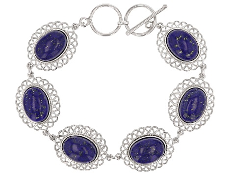 Blue Lapis Lazuli Rhodium Over Sterling Silver Bracelet