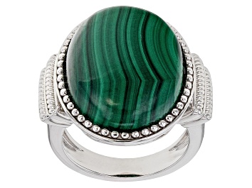 Picture of Green malachite rhodium over sterling silver ring
