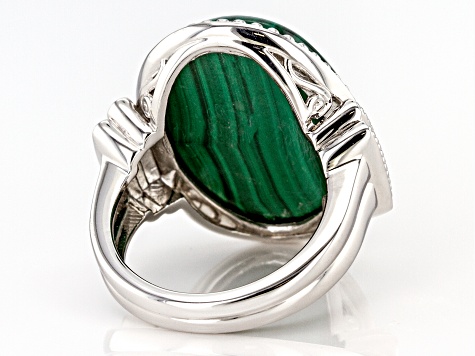 Green malachite rhodium over sterling silver ring