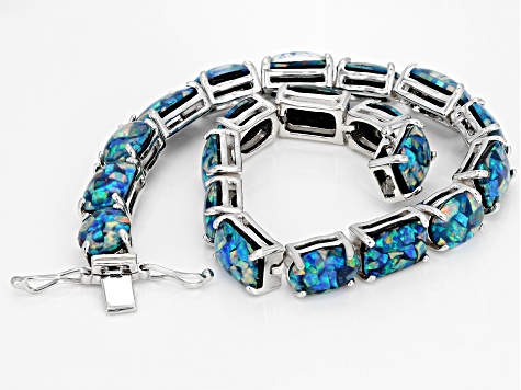 Multi-color Opal Triplet Rhodium Over Sterling Silver Bracelet