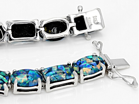 Multi-color Opal Triplet Rhodium Over Sterling Silver Bracelet