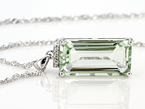 Green Prasiolite rhodium over silver pendant with chain 10.63ctw
