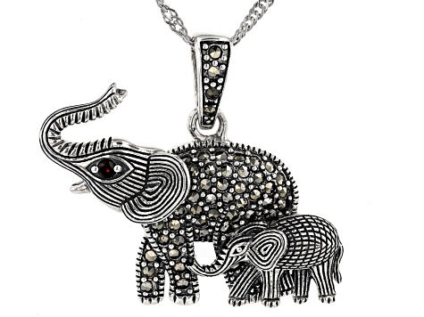 Gray marcasite silver elephant pendant with chain .04ct