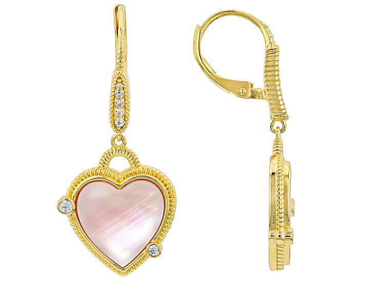 Judith Ripka Pink Mother-of-Pearl and White Cubic Zirconia 14K Gold Clad Earrings 0.30ctw