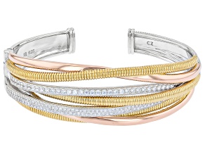 Judith Ripka 2.60ctw Bella Luce® Diamond Simulant Rhodium with Yellow and Rose 14k Gold Clad Bangle