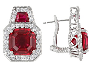 Judith Ripka Lab Created Ruby Rhodium Over Sterling Silver Celebration Earrings 20.54ctw