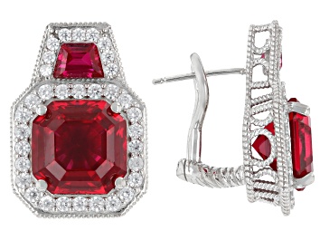 Picture of Judith Ripka Lab Created Ruby Rhodium Over Sterling Silver Celebration Earrings 20.54ctw