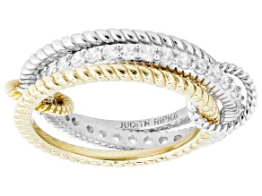 Judith Ripka White Cubic Zirconia Rhodium and 14k Gold Clad Ring Stack 1.18ctw