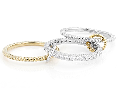 Judith Ripka White Cubic Zirconia Rhodium and 14k Gold Clad Ring