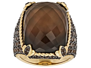 Judith Ripka 20x15mm Brown Smoky Quartz Doublet 14k Gold Clad Ring