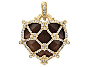 Judith Ripka 28.5x26mm Brown Smoky Quartz Doublet and White Bella Luce® 14k Gold Clad Heart Enhancer