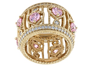 Judith Ripka Pink and White Cubic Zirconia 14k Gold Clad Ring 8.76ctw