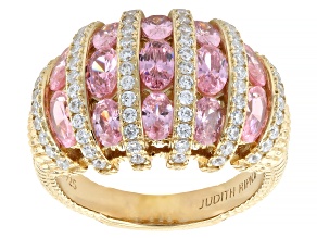 Judith Ripka Pink and White Cubic Zirconia 14k Gold Clad Ring 4.98ctw